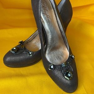 Anthropologie: Miss Albright, brown glitter 3” heels, New, size 11